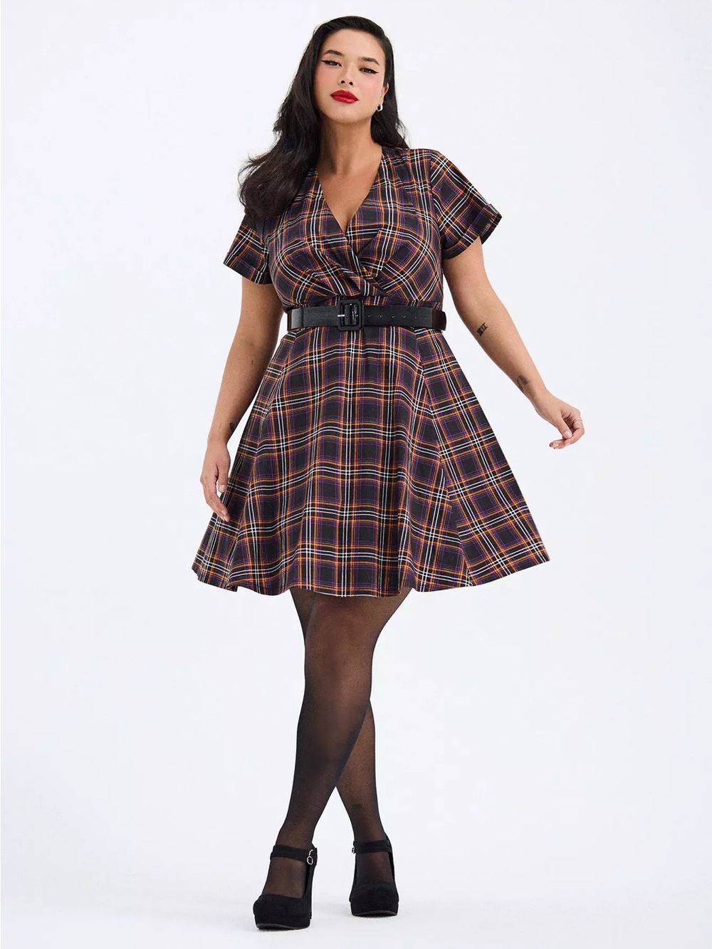 Torrid Retro Chic Fall Plaid Surplice Mini Dress Size 14 NWT